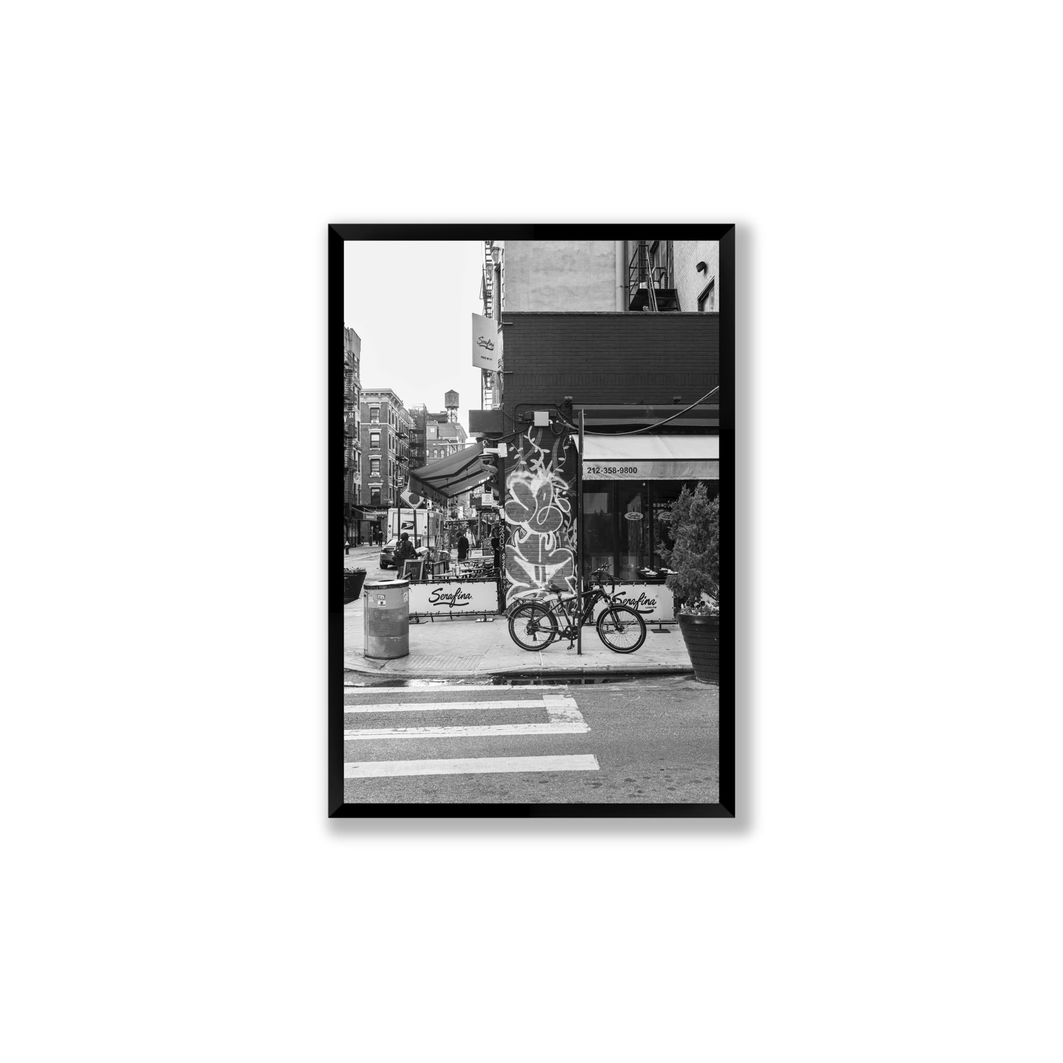 Cafe Canvas New York NYC Black & White wall art Large fine art canvas in black frame view 2