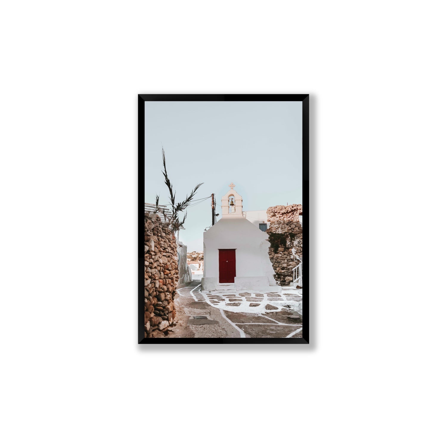 Little Chapel Mykonos Greek island wall art Large full-bleed fine art print in black frame