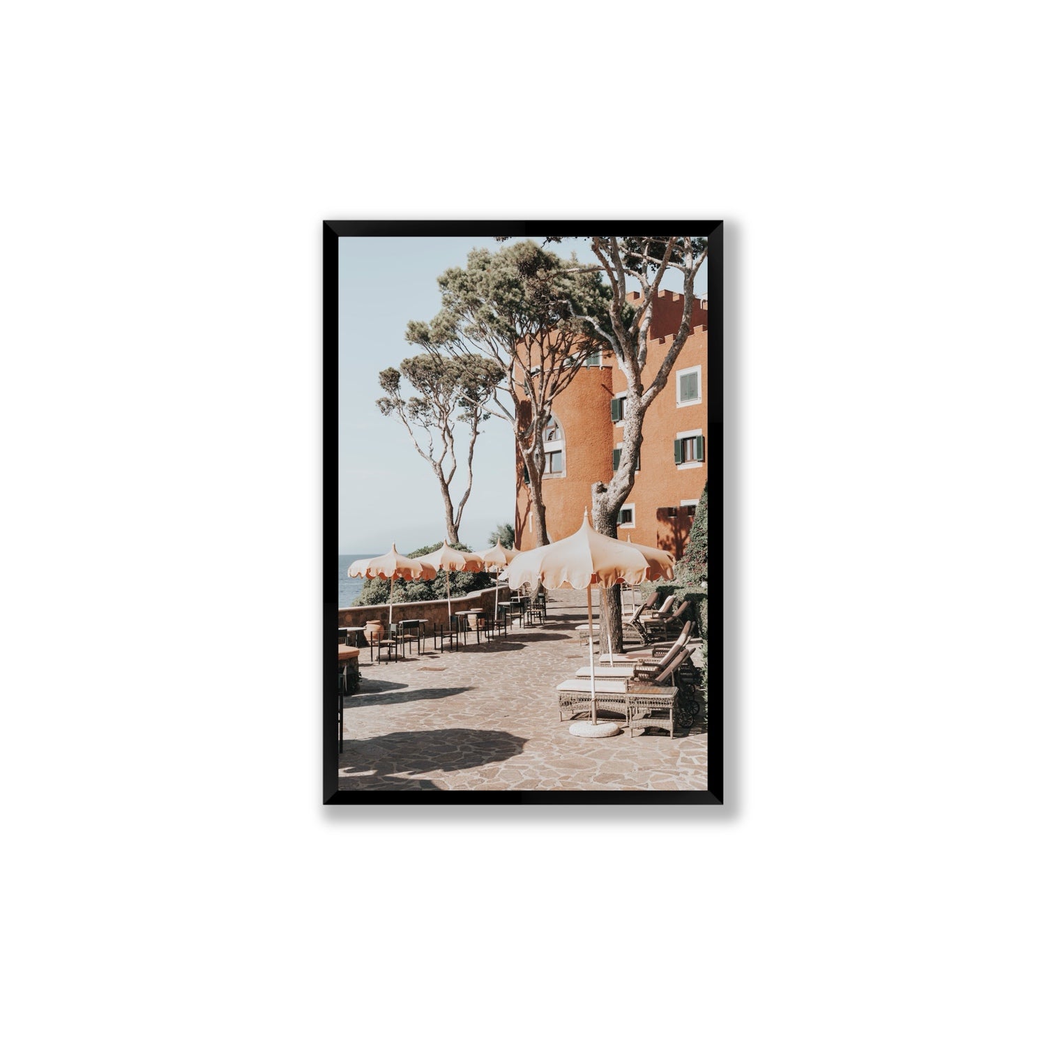 Mezzatorre Ischia Italian Mediterranean decor wall art Large full-bleed fine art print in black frame