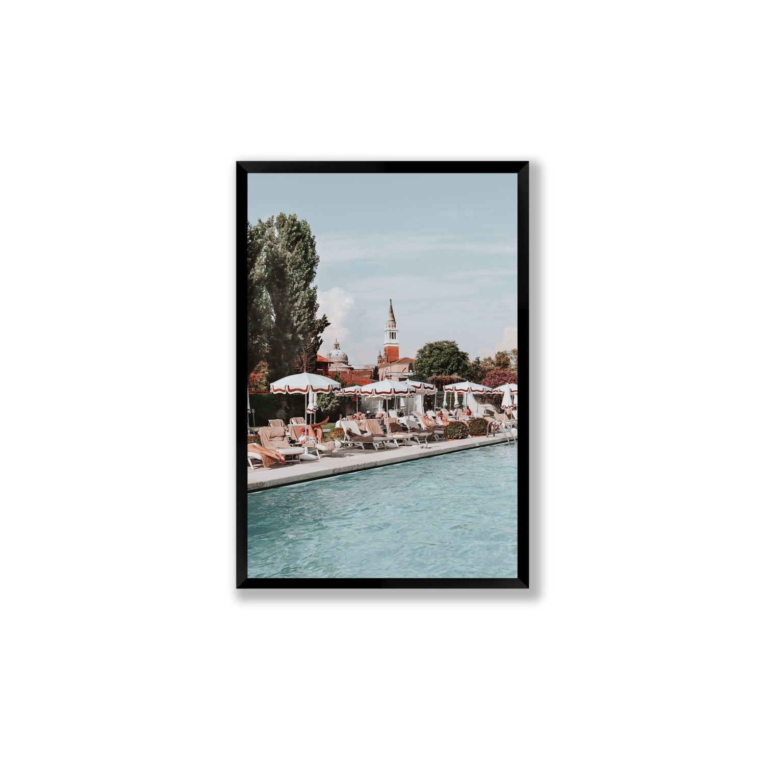 Poolside Perch Venice Italian wall art Large full-bleed fine art print in black frame