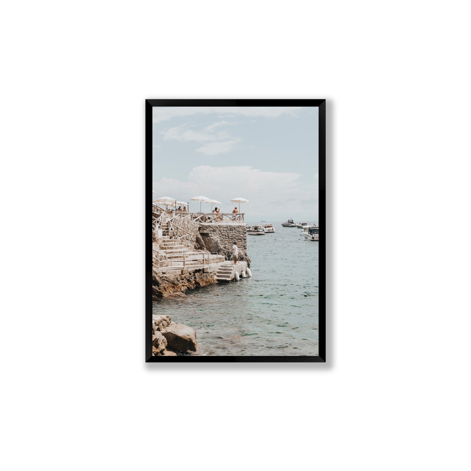 Pier Patrol fine art print, Nerano, Italy, Large, Black Frame · Full Bleed, Fine Art Print