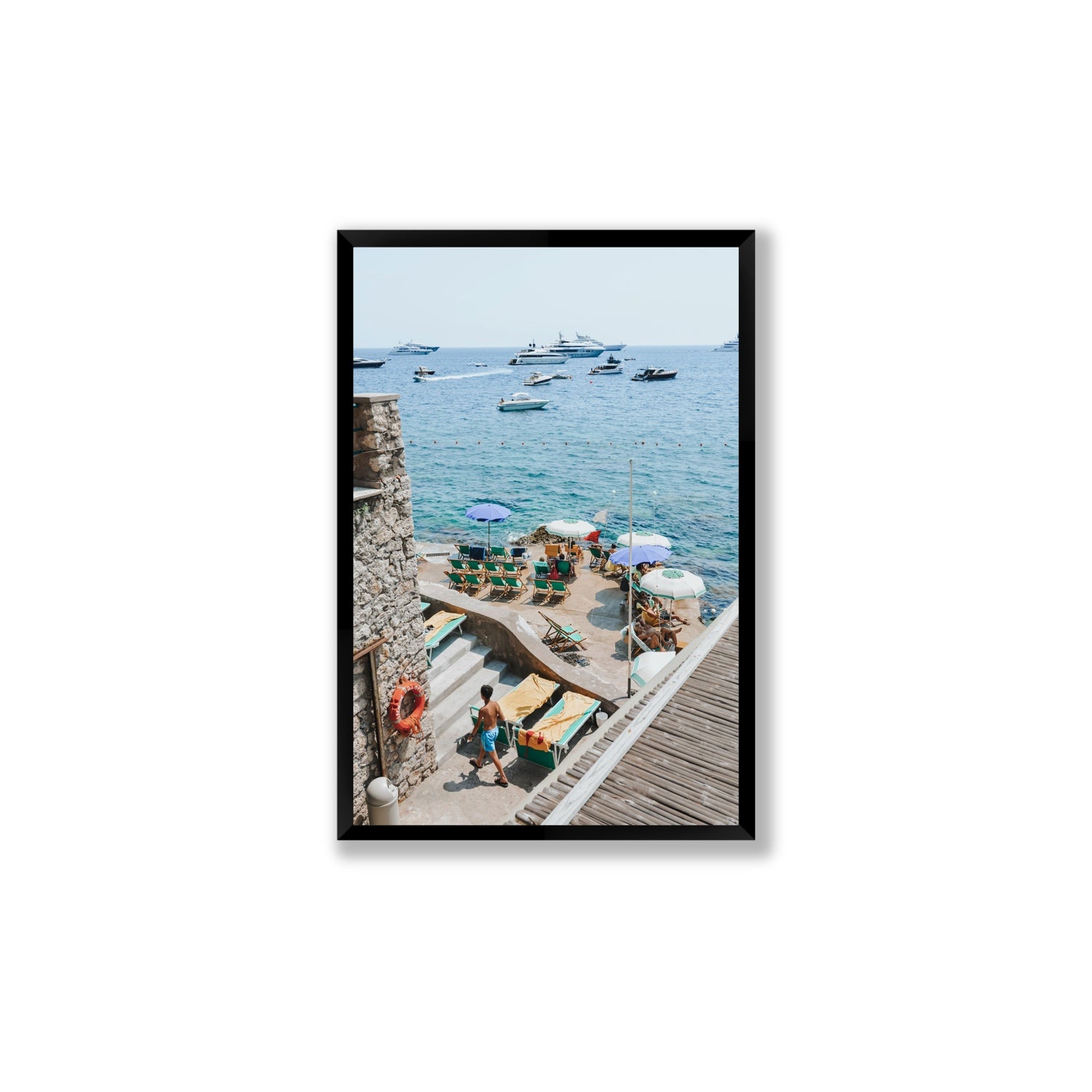 Canzone di Capri Capri Italian beach wall art Large full-bleed fine art print in black frame