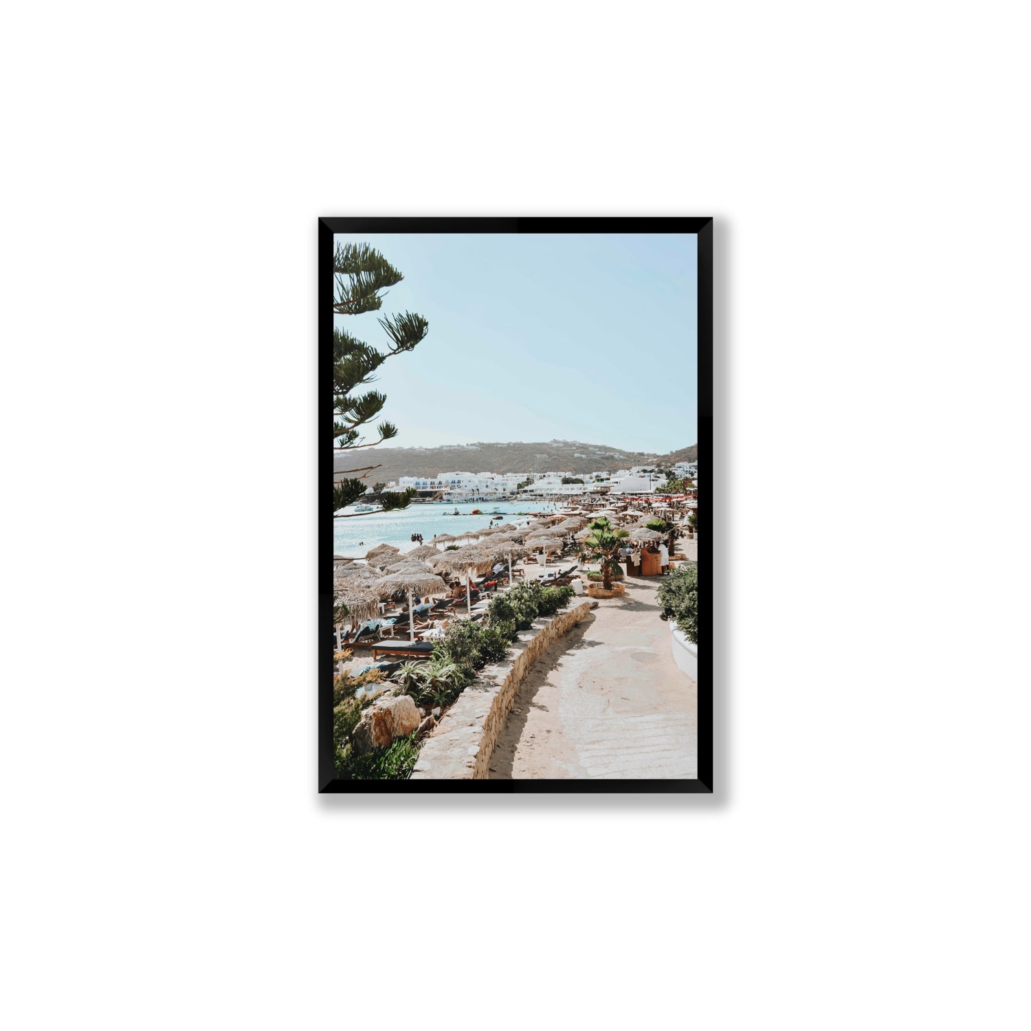 All Roads Lead To The Beach Mykonos Greek island wall art Large full-bleed fine art print in black frame