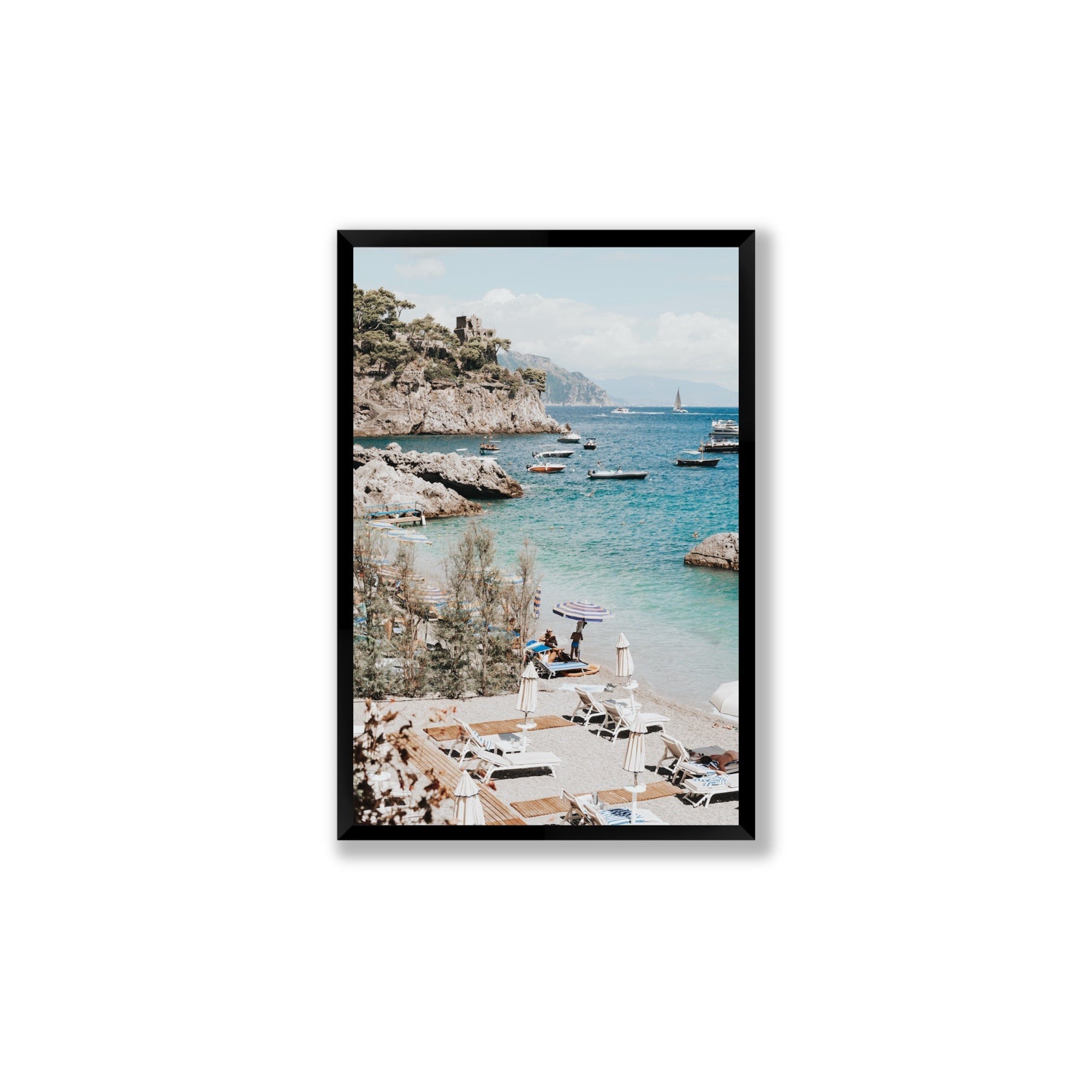 Sizzling Summer Days Amalfi coastal wall art Large full-bleed fine art print in black frame