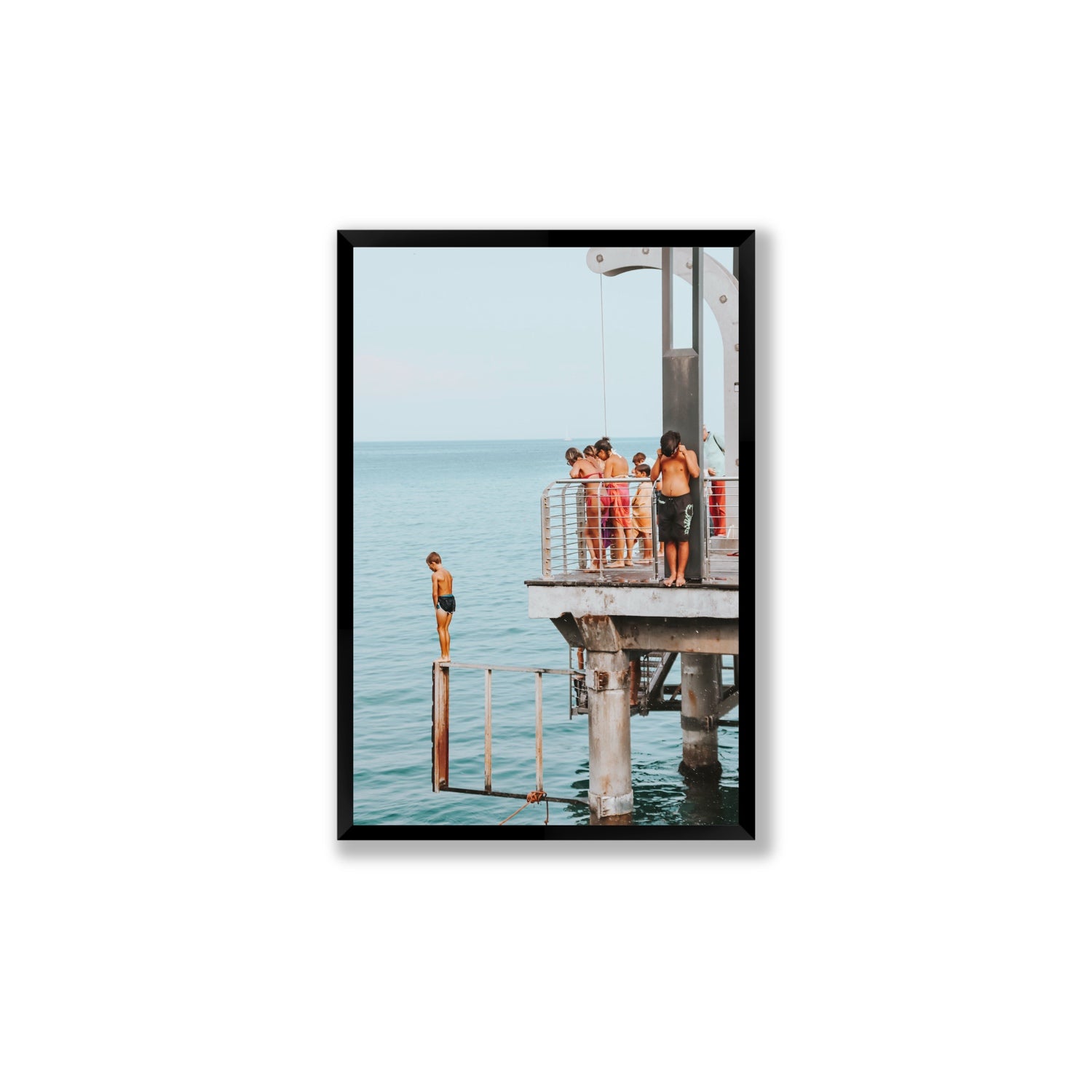 Golden Boy Alassio coastal decor wall art Large full-bleed fine art print in black frame