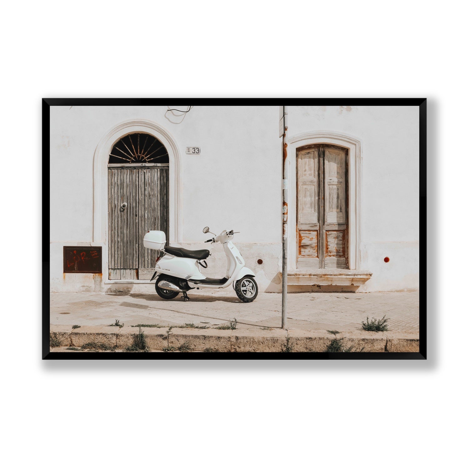 Vespa Nostalgia Puglia Italian wall art Statement full-bleed fine art print in black frame