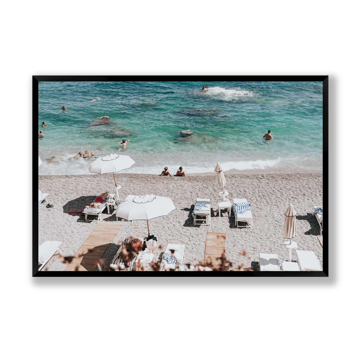 Amicizia Amalfi Italian beach wall art Statement full-bleed fine art print in black frame