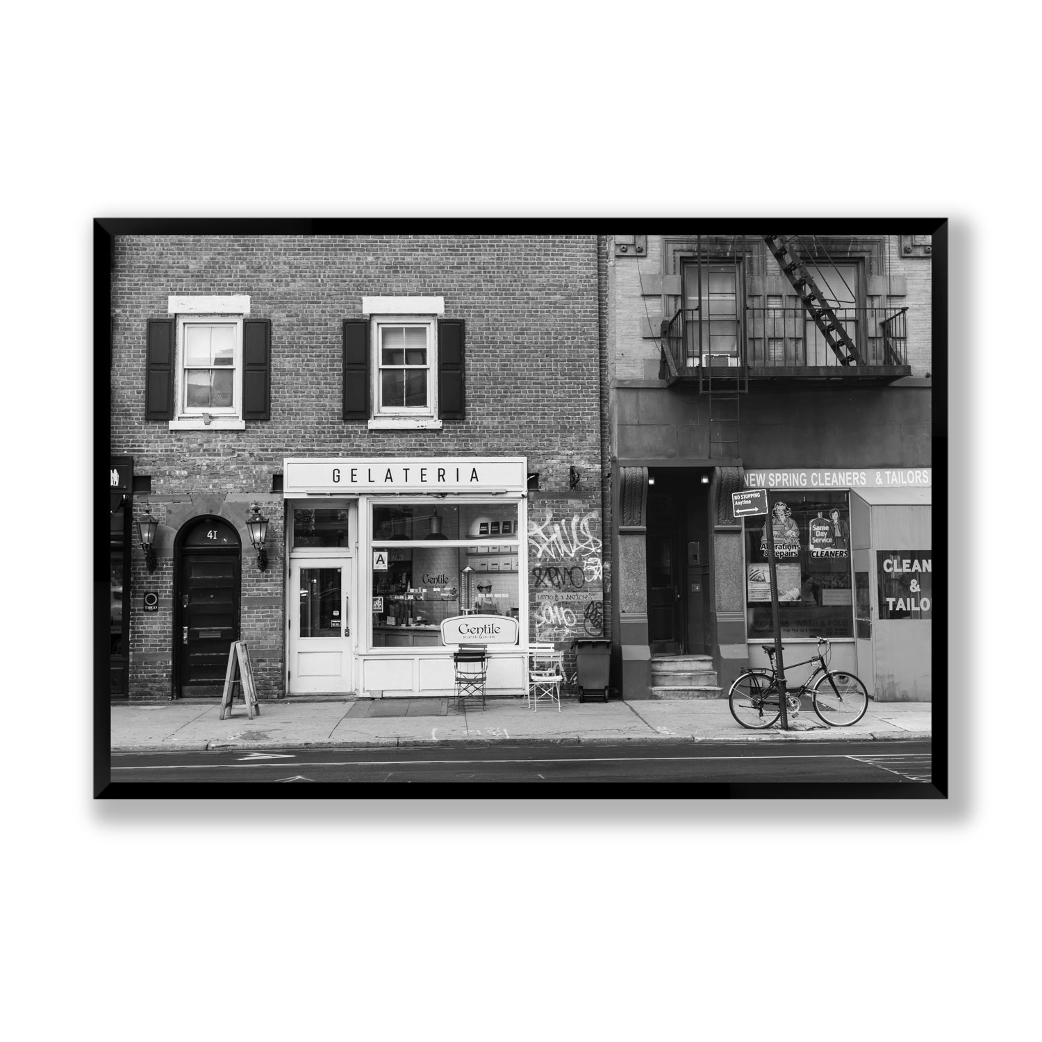 West Village Dolcezza New York NYC Black & White wall art Statement full-bleed fine art print in black frame