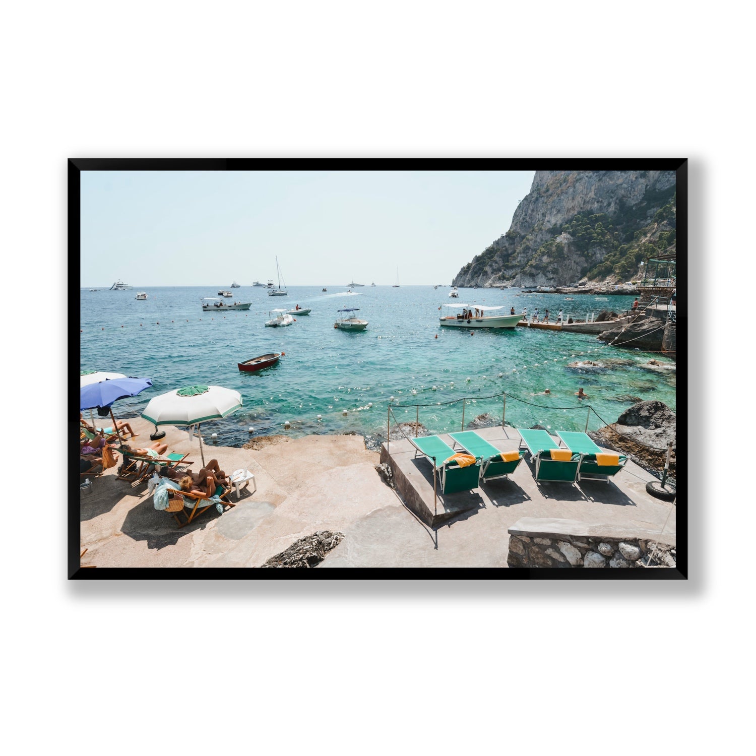 Save Me A Seat Capri Mediterranean wall art Statement full-bleed fine art print in black frame