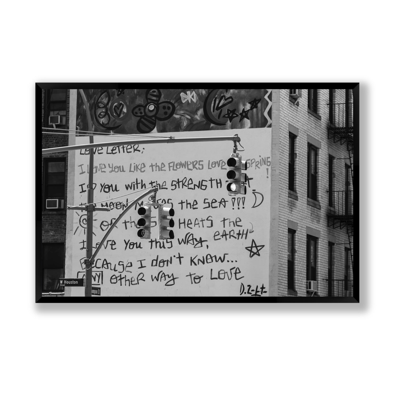 Love Letter New York NYC Black & White wall art Statement full-bleed fine art print in black frame