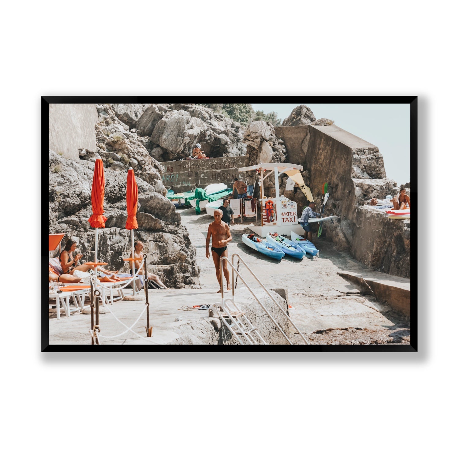 The Local Praiano Amalfi Coast Mediterranean wall art Statement full-bleed fine art print in black frame