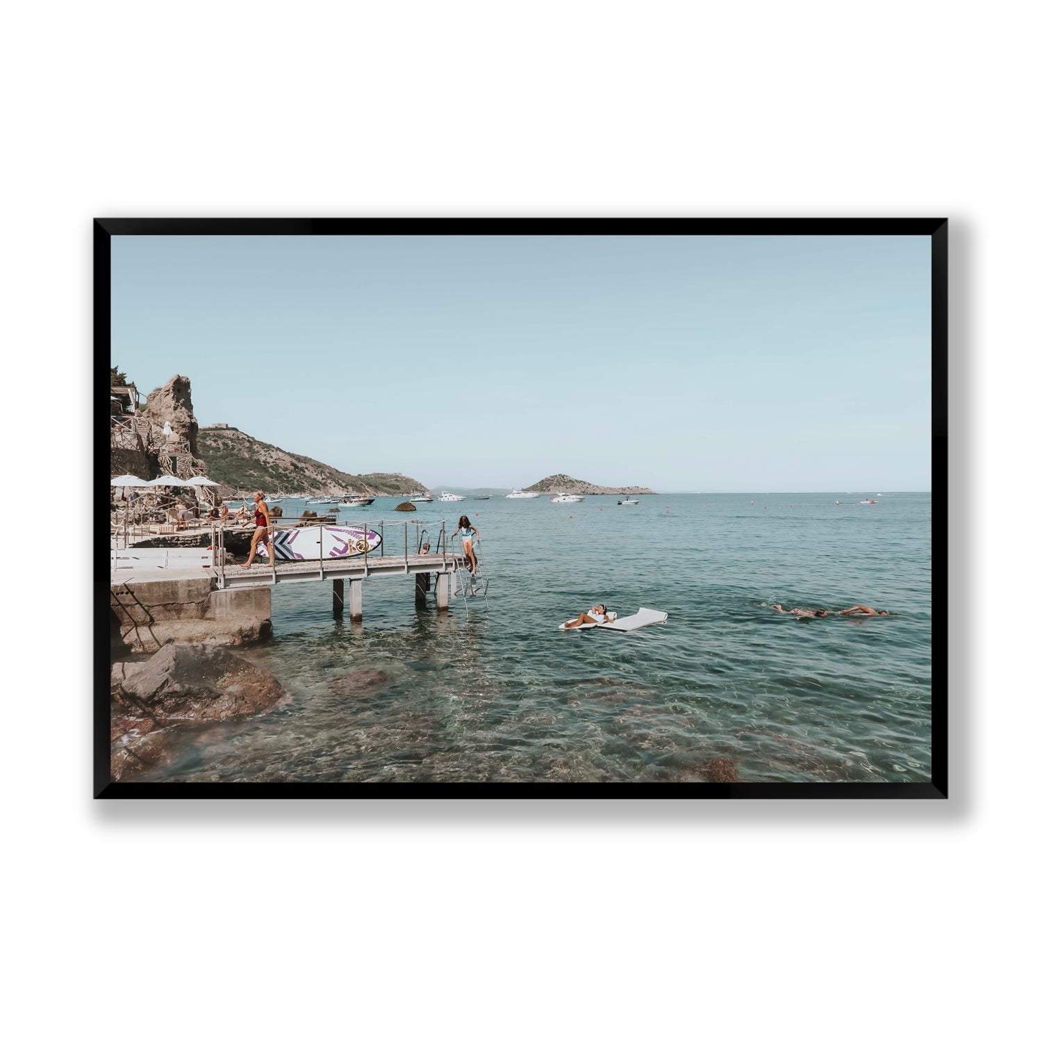 Retro Glamour Tuscany coastal Italian wall art Statement full-bleed fine art print in black frame