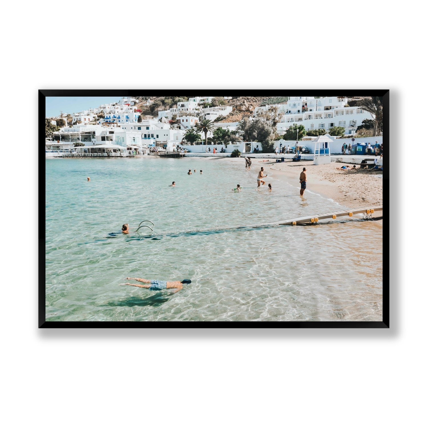 Bathe Yourself In Beauty Mykonos Greek island wall art Statement full-bleed fine art print in black frame