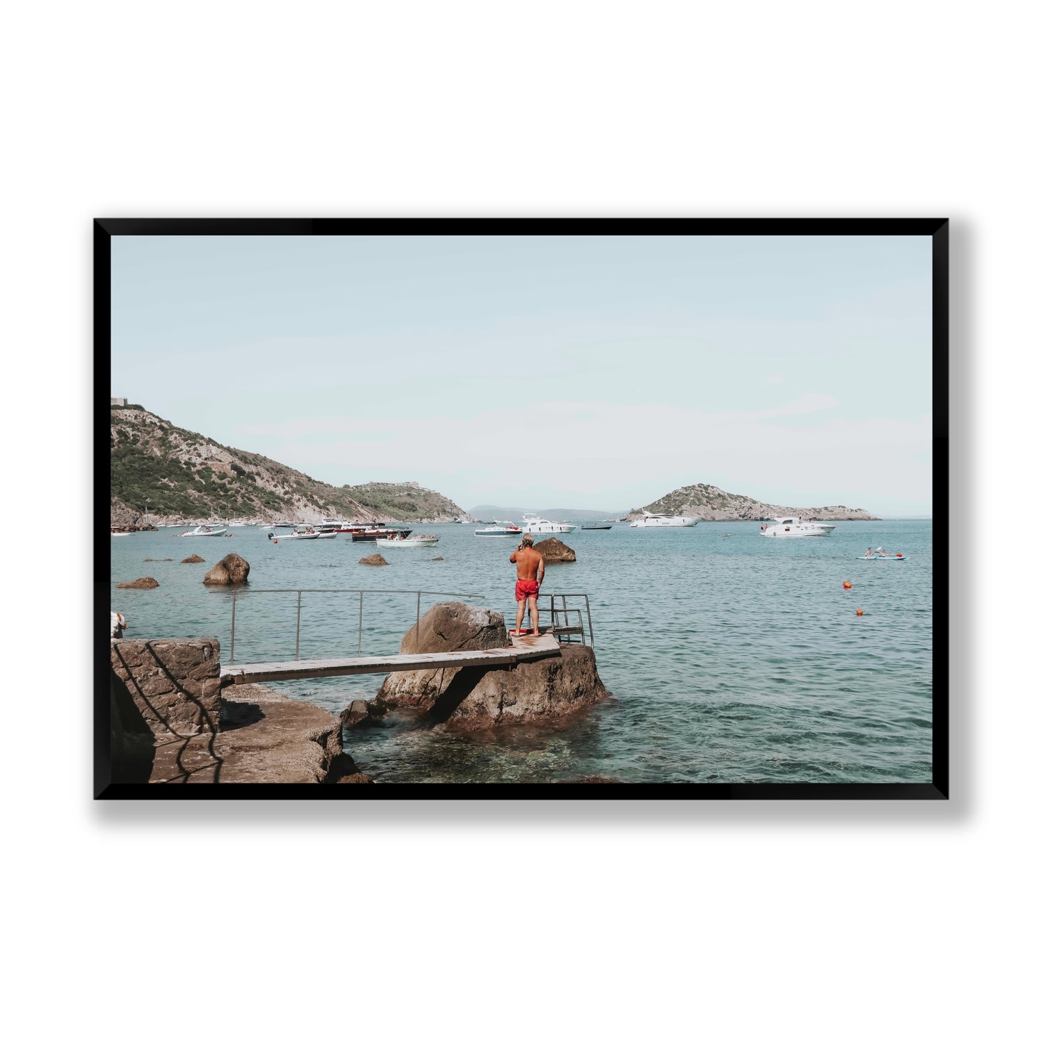 Out Of Office Tuscany coastal Italian wall art Statement full-bleed fine art print in black frame