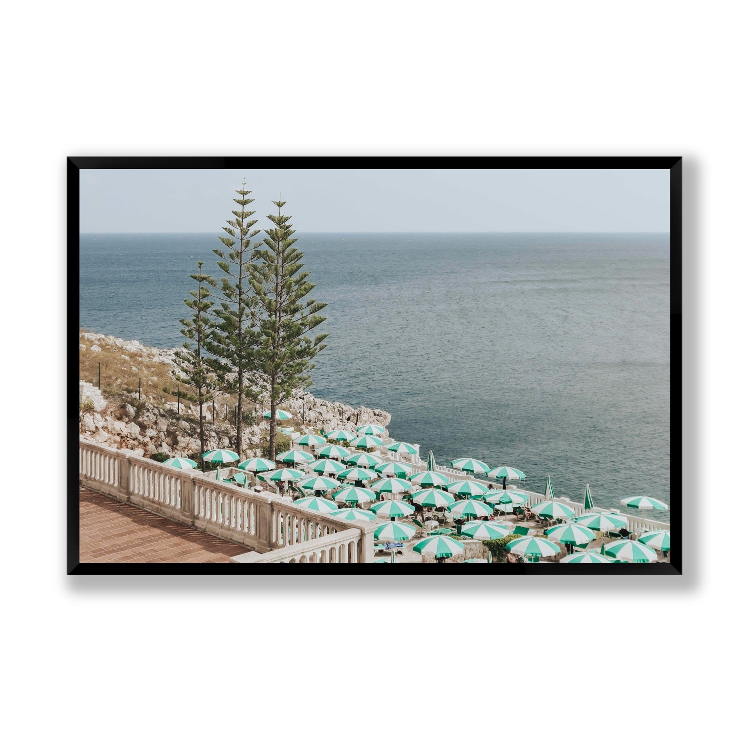 Azure Horizon Puglia beach coastal wall art Statement full-bleed fine art print in black frame