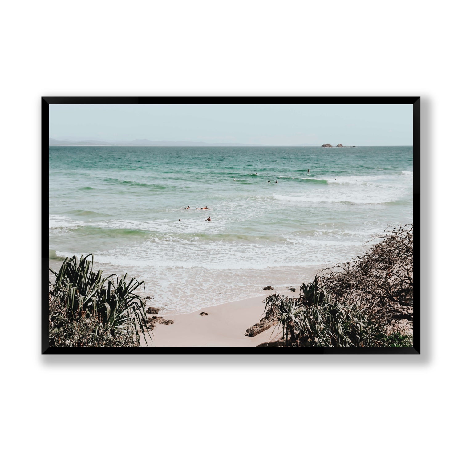 Surf City Byron Bay Surf coastal wall art Statement full-bleed fine art print in black frame