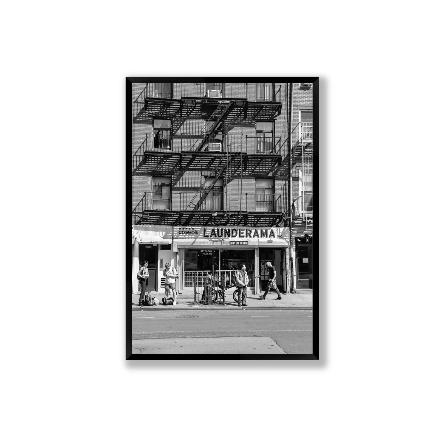 Bus Stop New York NYC Black & White wall art Extra Large full-bleed fine art print in black frame