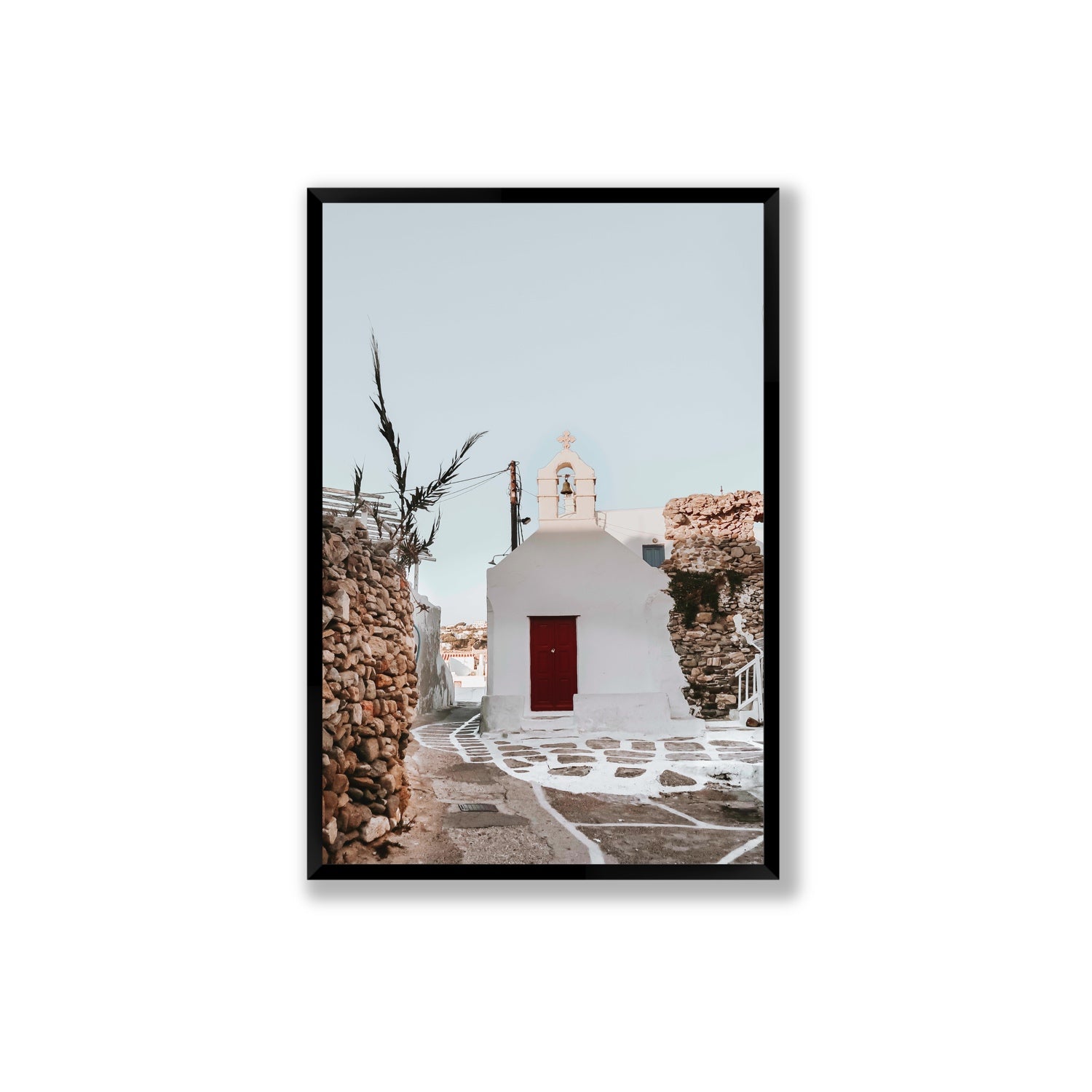 Little Chapel Mykonos Greek island wall art Extra Large full-bleed fine art print in black frame