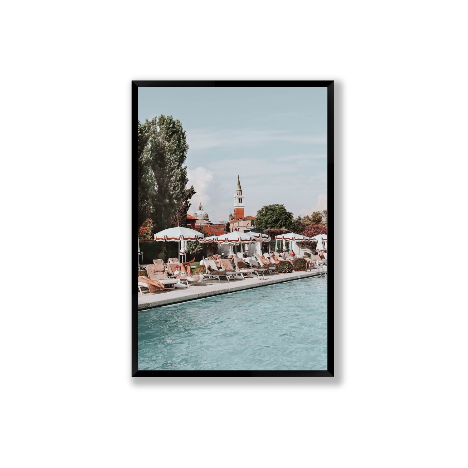 Poolside Perch Venice Italian wall art Extra Large full-bleed fine art print in black frame