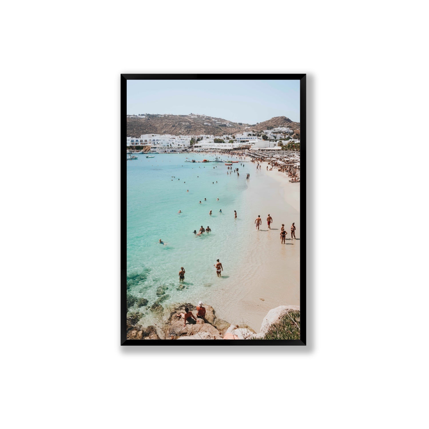 Breathe In The Salty Air Mykonos Greek island wall art Extra Large full-bleed fine art print in black frame