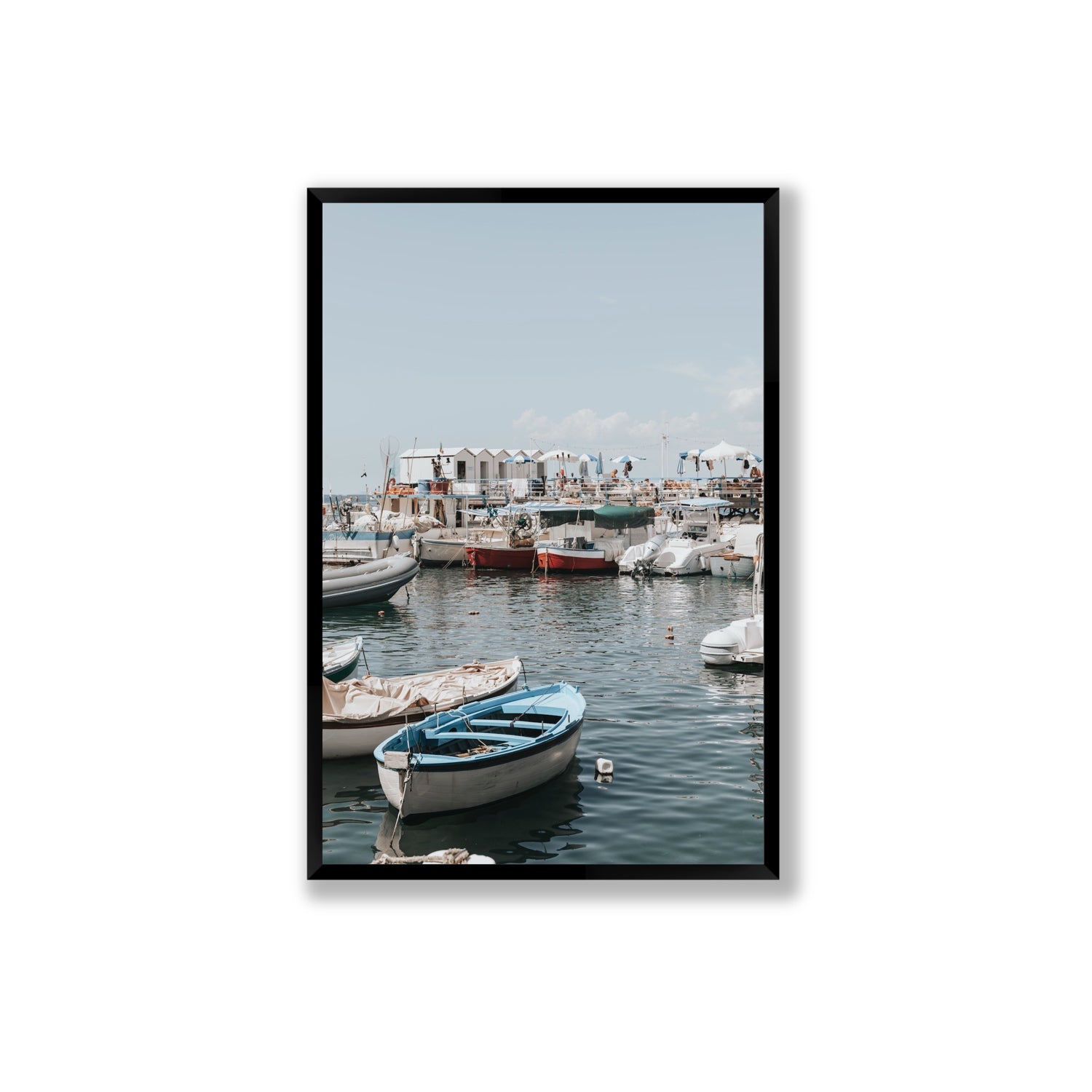 Harbour Hues Sorrento coastal Carousel wall art Extra Large full-bleed fine art print in black frame