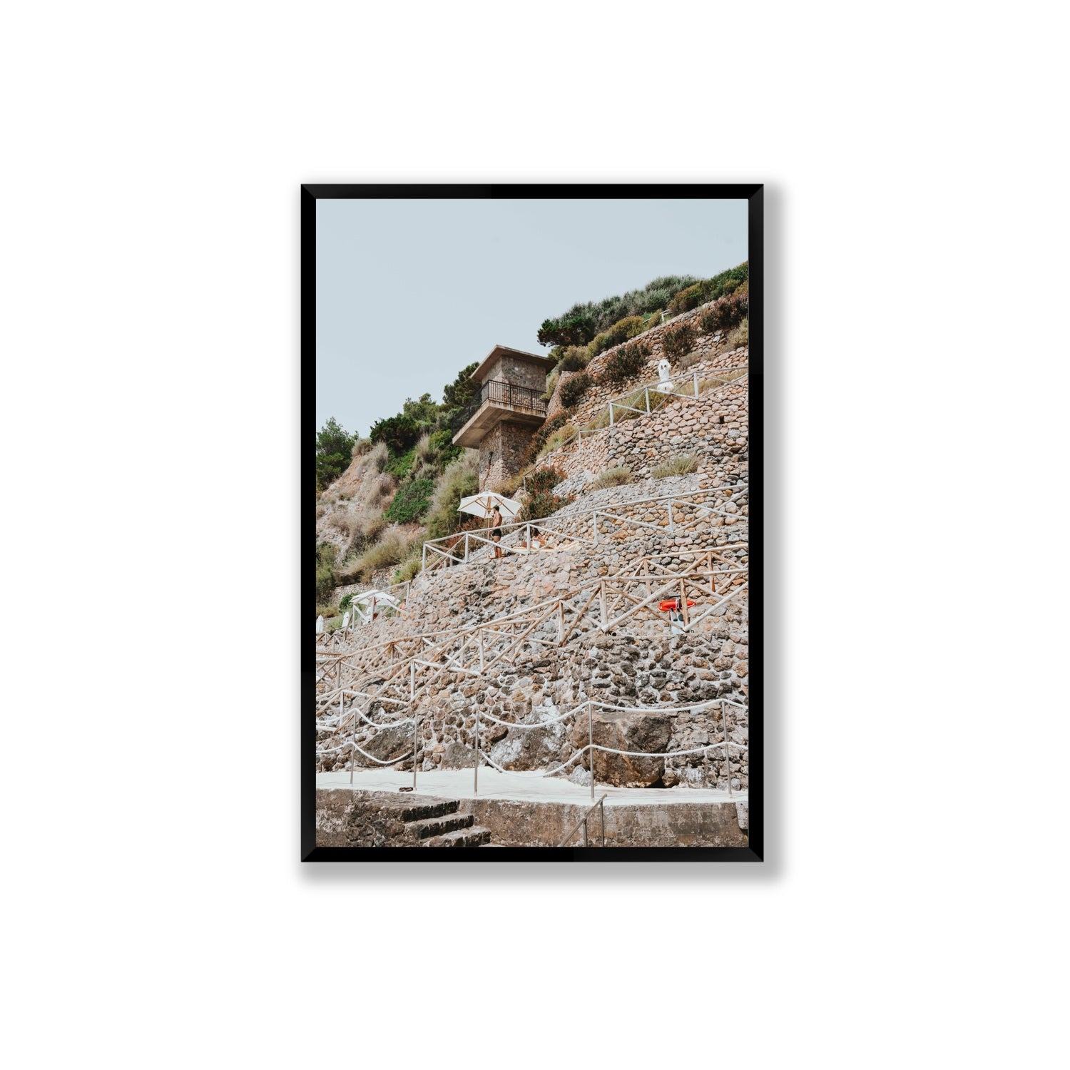 Solitude by the Sea Tuscany coastal Italian wall art Extra Large full-bleed fine art print in black frame