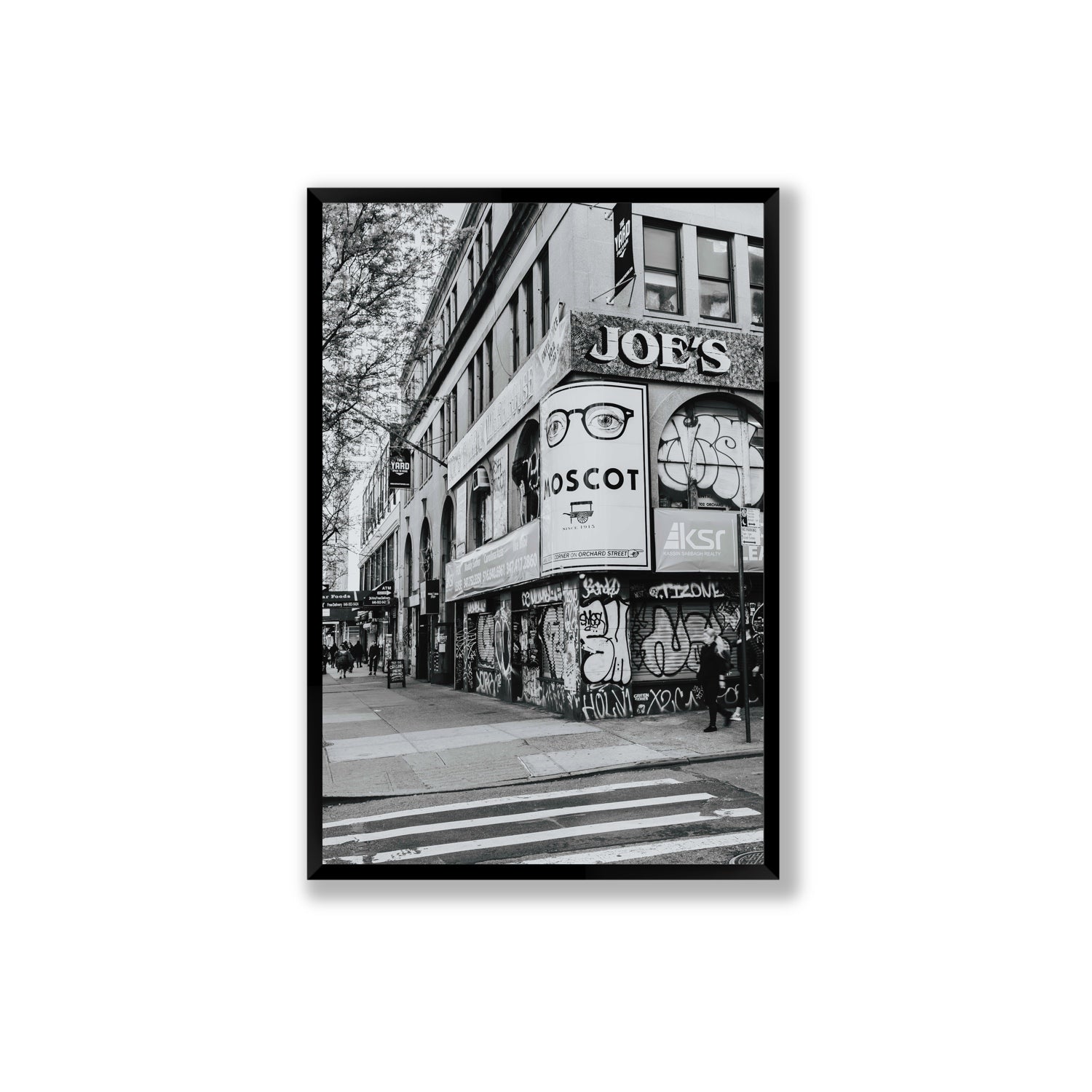 Lower East Side Murals New York NYC Black & White wall art Extra Large full-bleed fine art print in black frame
