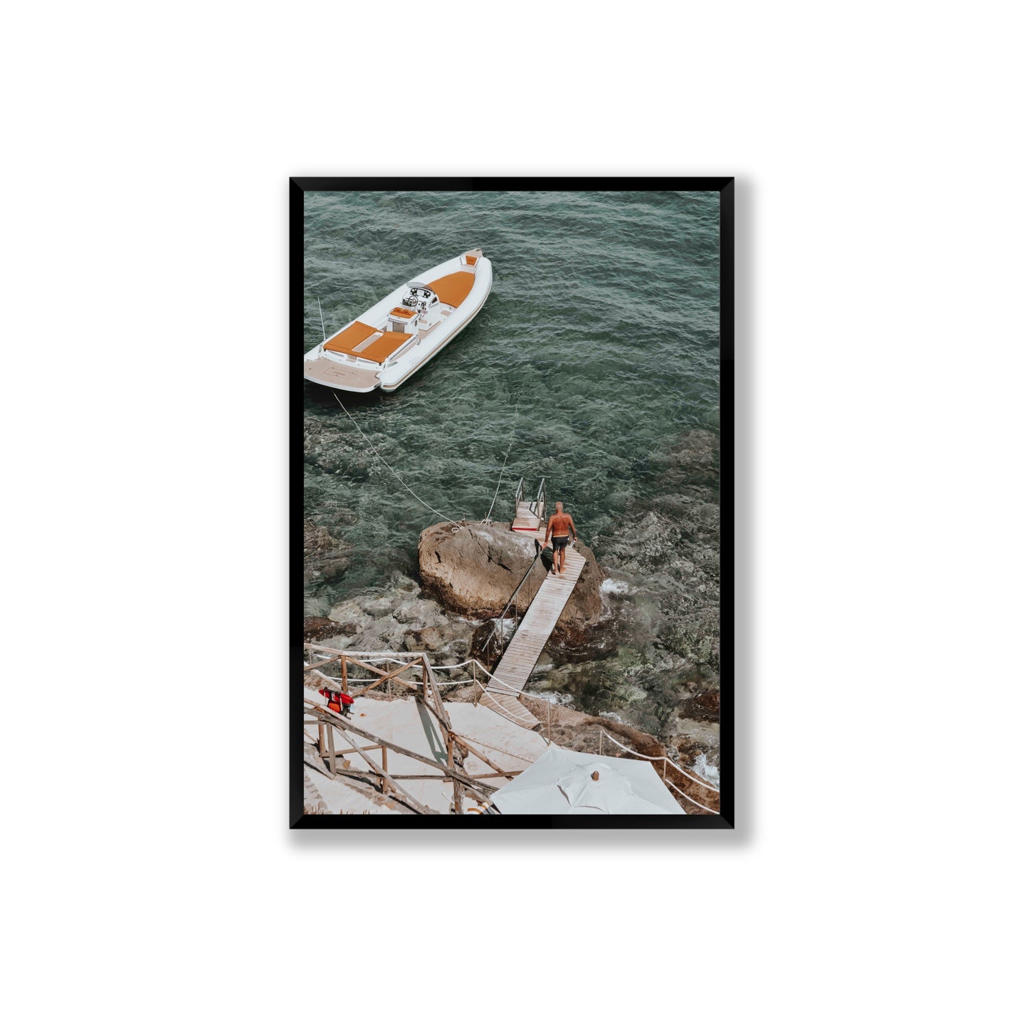 Secret Cove Tuscany coastal Italian wall art Extra Large full-bleed fine art print in black frame