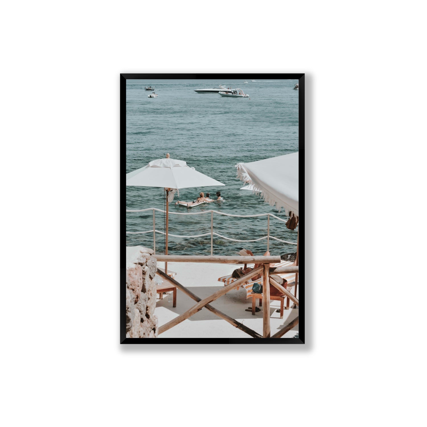 Hideaway Tuscany coastal Mediterranean wall art Extra Large full-bleed fine art print in black frame