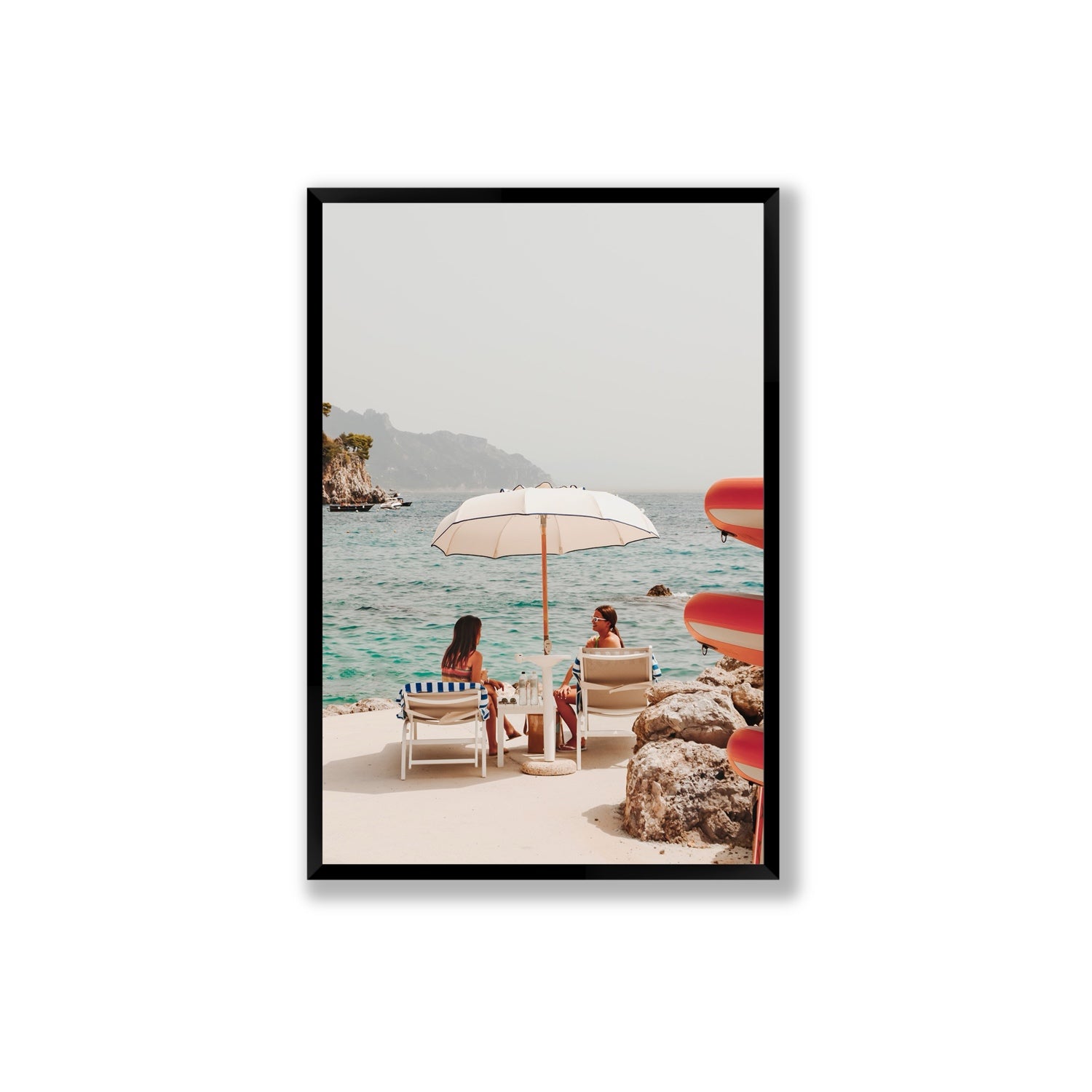 Salty Banter Amalfi Mediterranean wall art Extra Large full-bleed fine art print in black frame