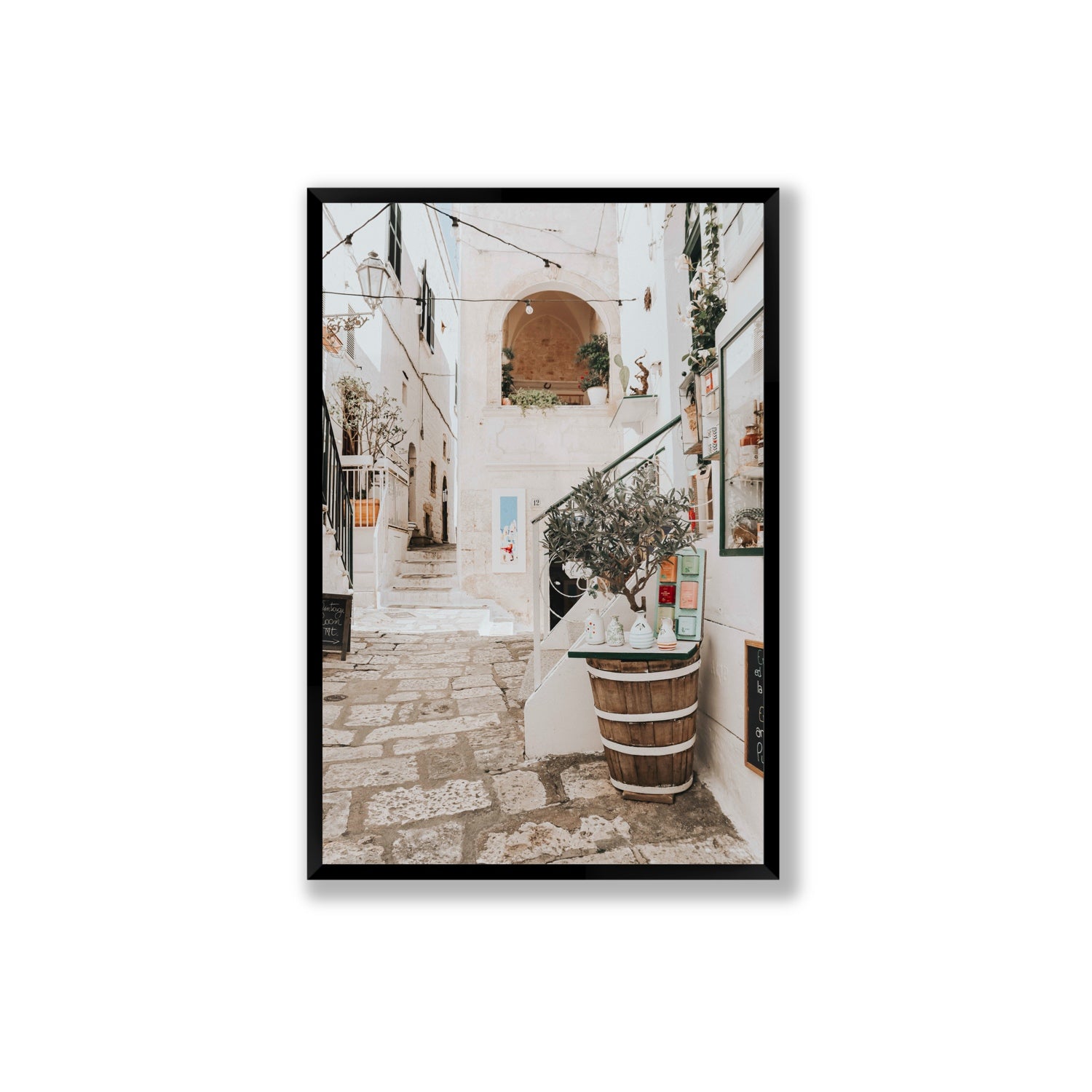 Olive Tree Lane Puglia Ostuni Mediterranean decor wall art Extra Large full-bleed fine art print in black frame