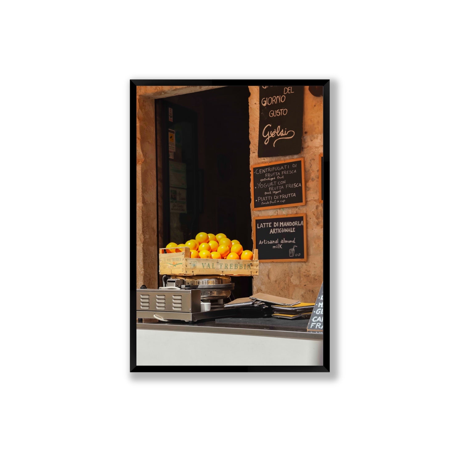 Luminous Citrus Puglia Ostuni Italian wall art Extra Large full-bleed fine art print in black frame