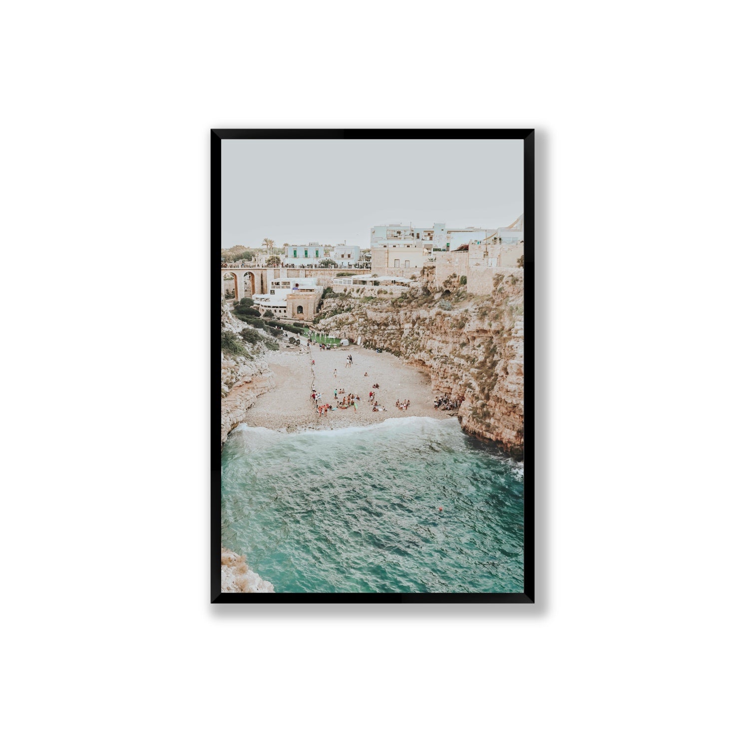 Polignano Vista Puglia coastal Italian beach fine art print Extra Large full-bleed fine art print in black frame