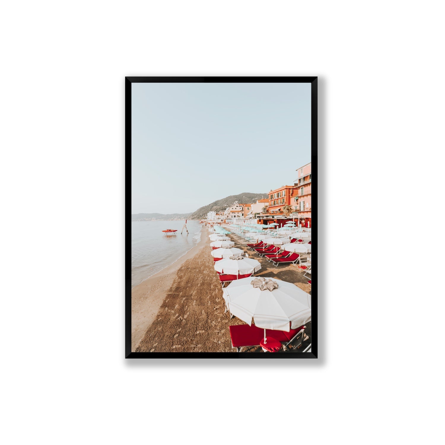 Italian Riviera fine art print, Alassio, Italy, coastal scenes artwork, Extra Large, Black Frame · Full Bleed, Fine Art Print