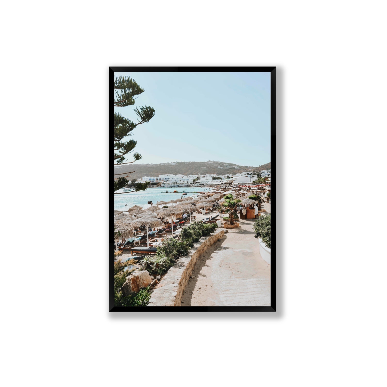 All Roads Lead To The Beach Mykonos Greek island wall art Extra Large full-bleed fine art print in black frame