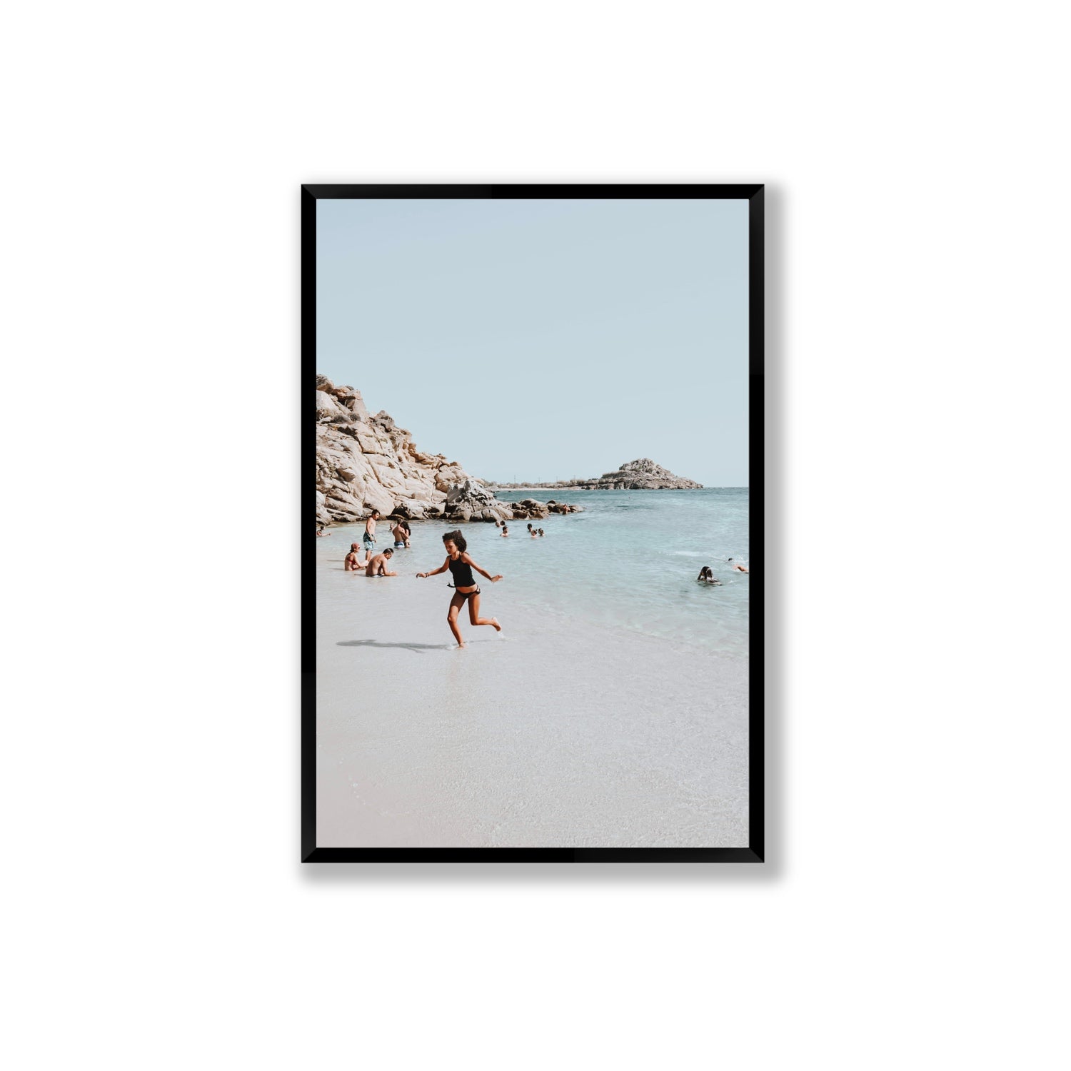 Skipping Angel Mykonos Greek island decor wall art Extra Large full-bleed fine art print in black frame