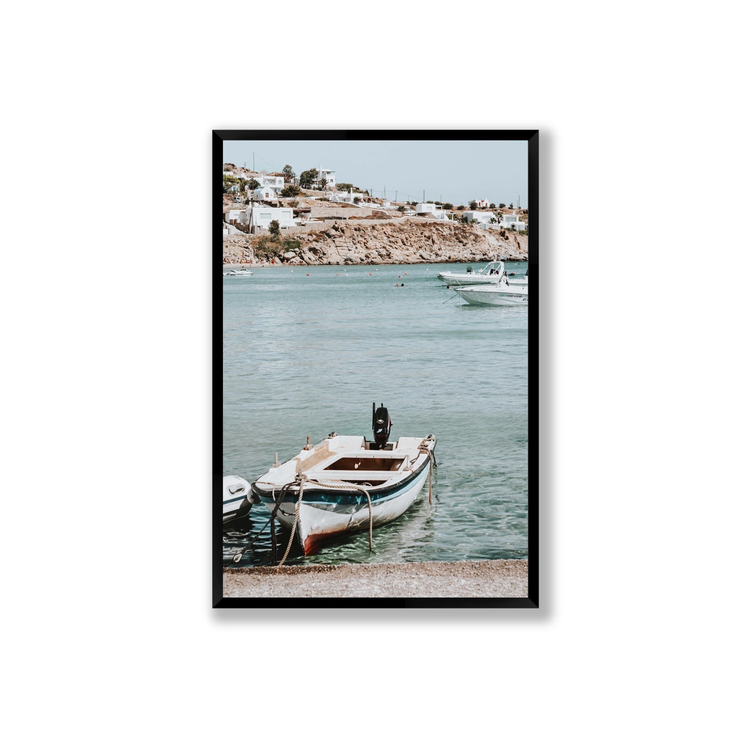 Classic Wheels Mykonos Greek island wall art Extra Large full-bleed fine art print in black frame