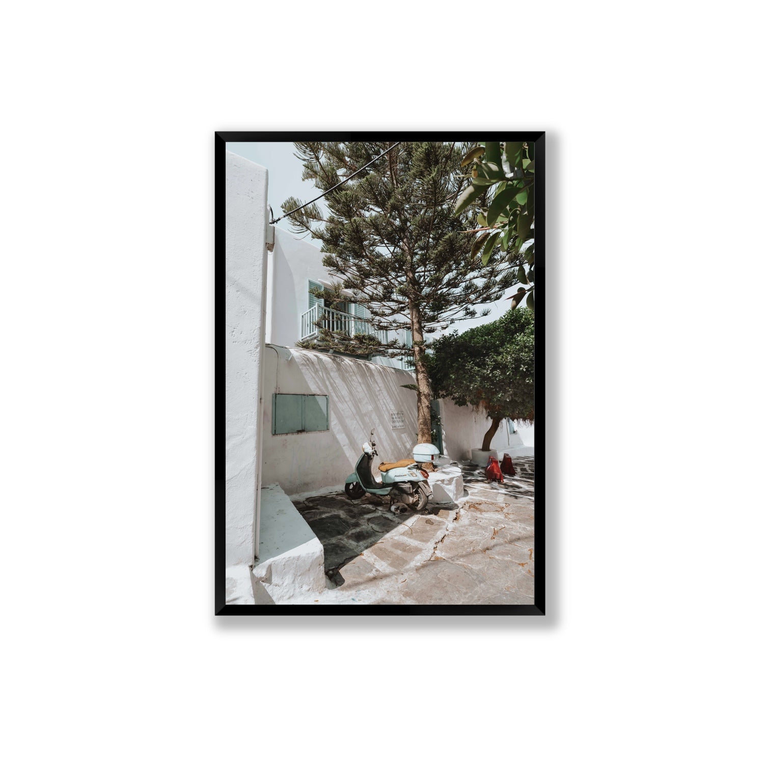 The Getaway Mykonos Mediterranean Greek island art print Extra Large full-bleed fine art print in black frame