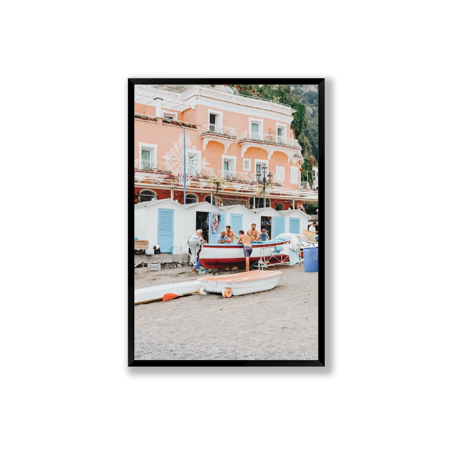 La Riunione della Mattina fine art print, Positano, Italy, Extra Large, Black Frame · Full Bleed, Fine Art Print