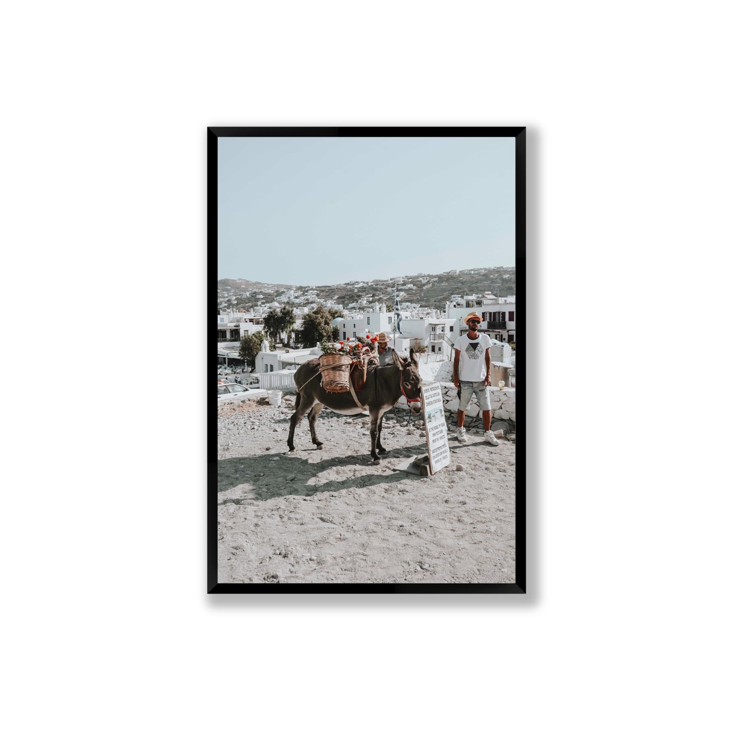 Let The Journey Begin Mykonos Greek island wall art Extra Large full-bleed fine art print in black frame