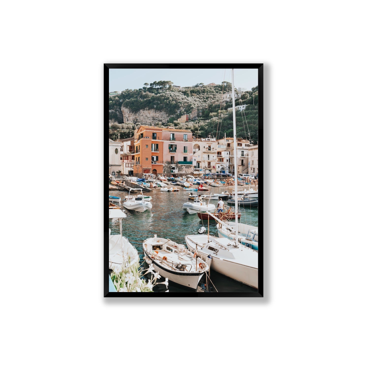 Marina Grande Sorrento coastal Italian wall art Extra Large full-bleed fine art print in black frame
