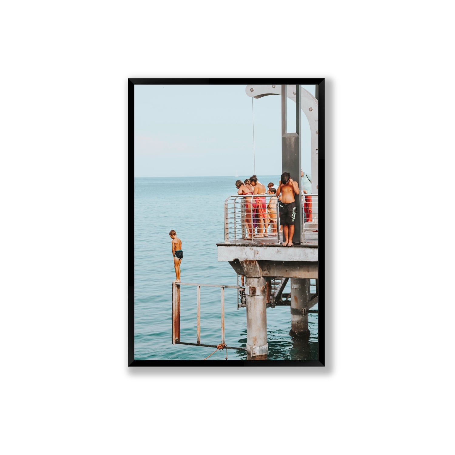 Golden Boy Alassio coastal decor wall art Extra Large full-bleed fine art print in black frame