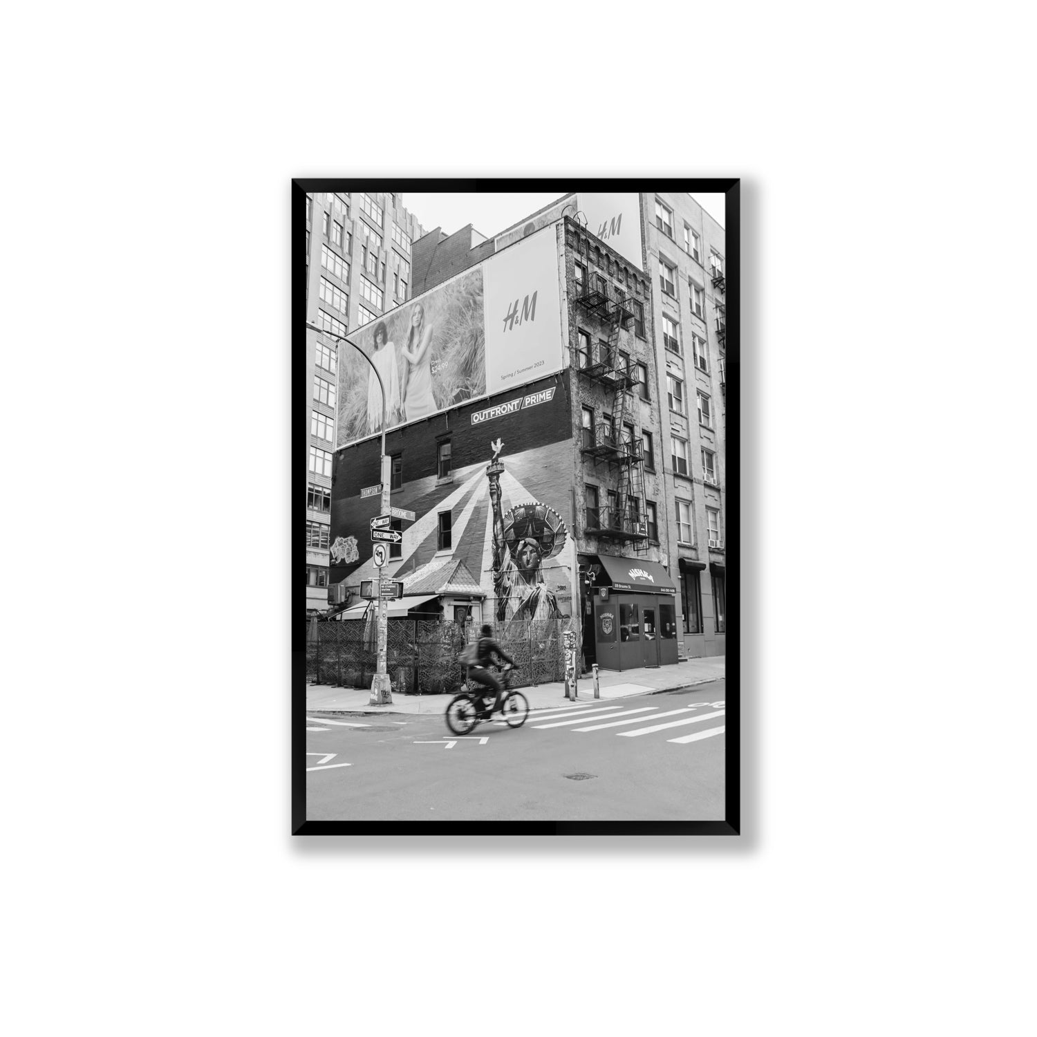 Shadows Of Liberty New York NYC Black & White wall art Extra Large full-bleed fine art print in black frame