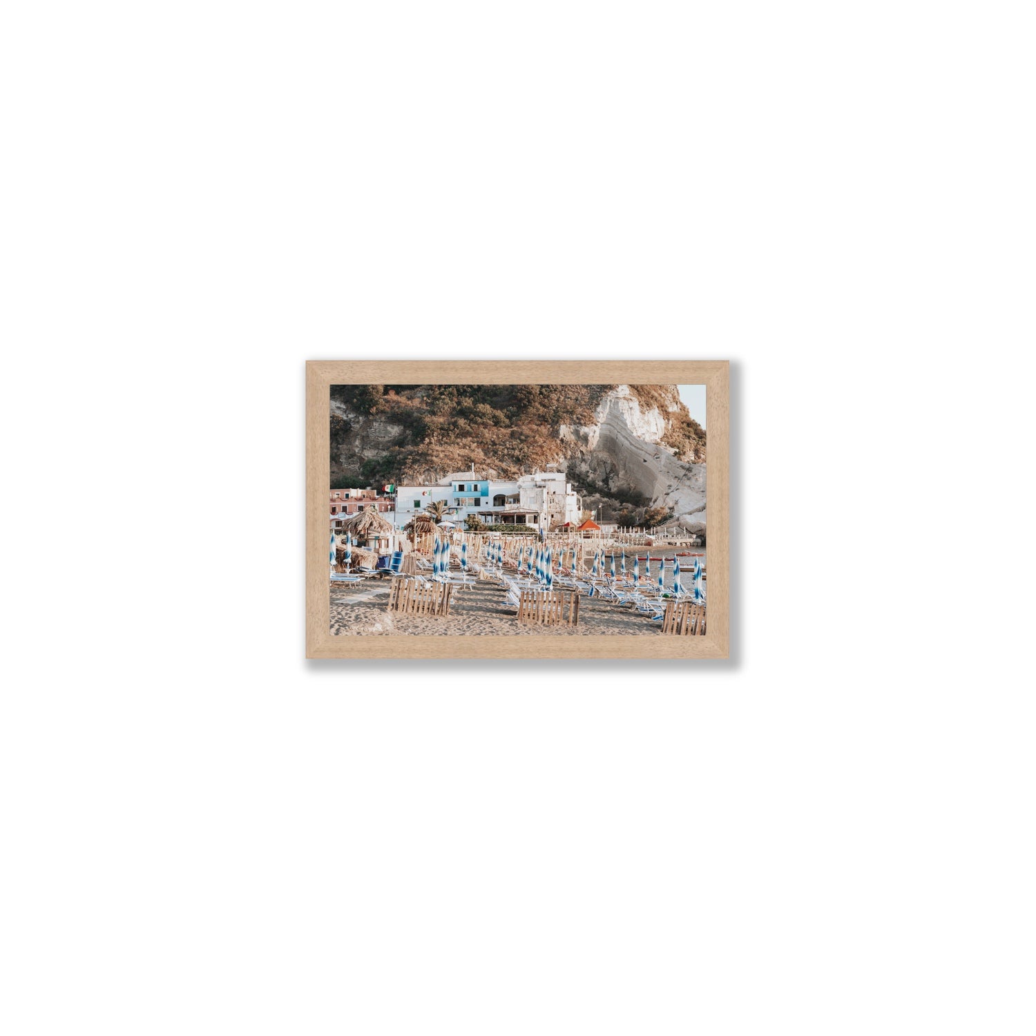 Sant' Angelo Ischia Italian coastal wall art Small full-bleed fine art print in natural oak frame