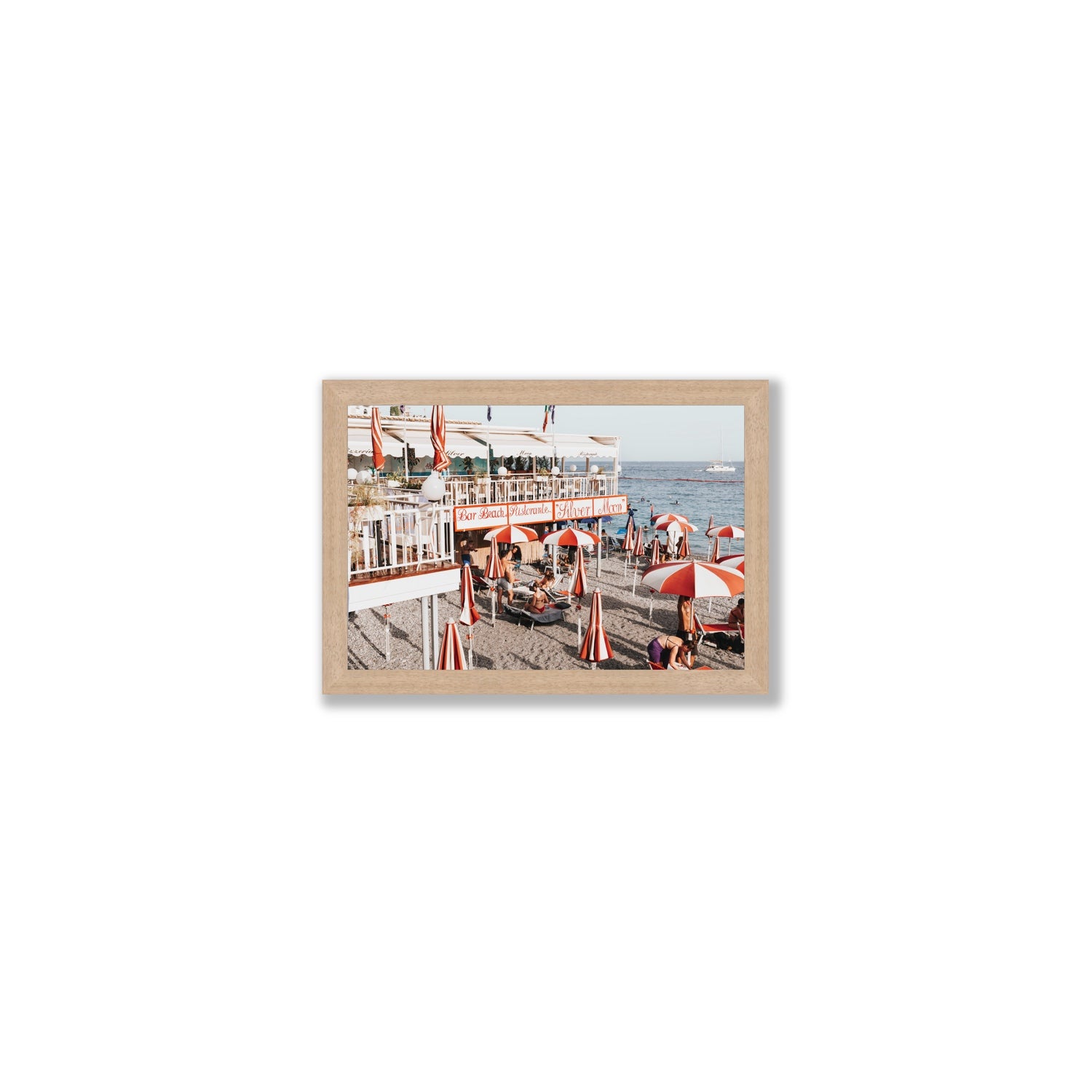 Silver Moon Amalfi Mediterranean wall art Small full-bleed fine art print in natural oak frame