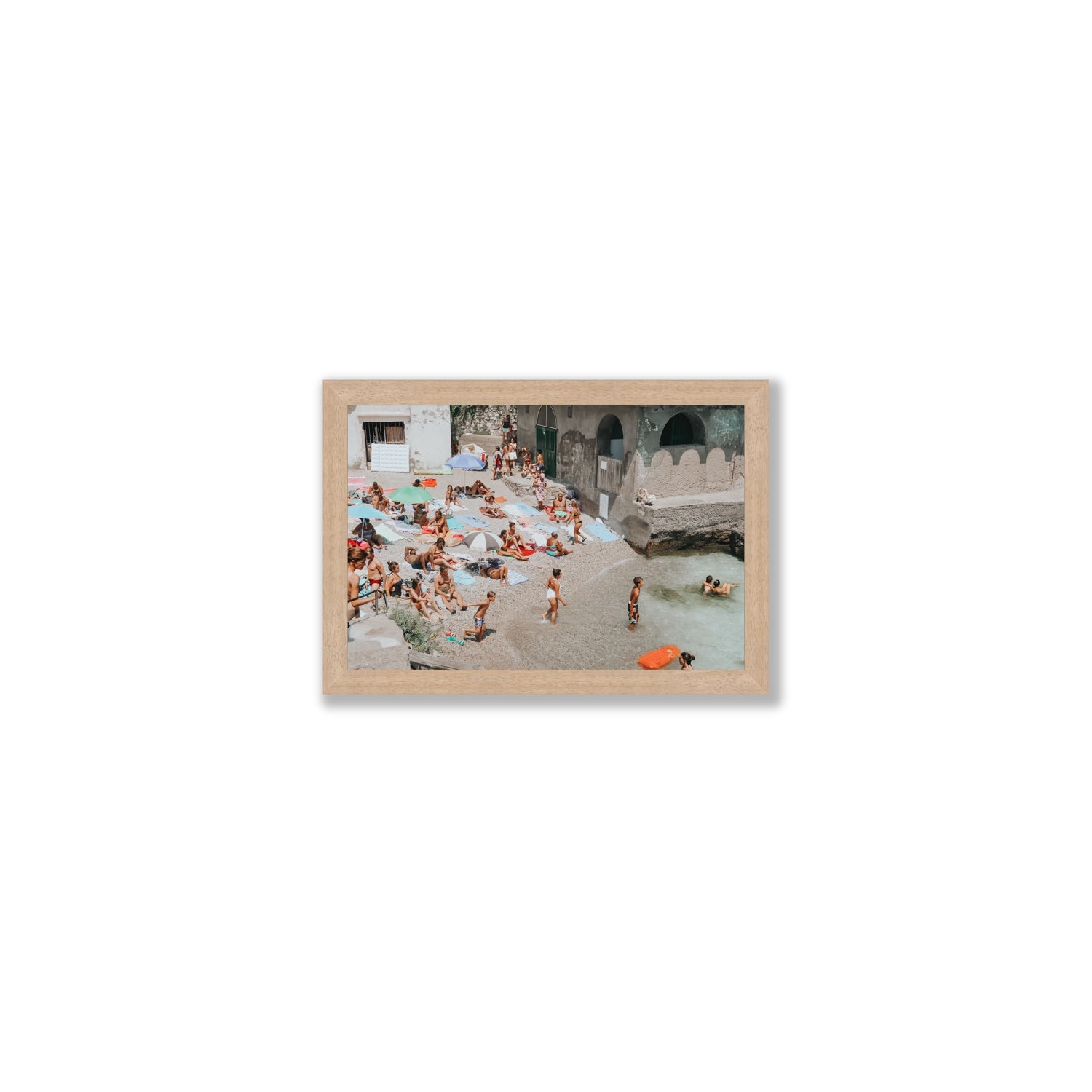 Heatwave Capri beach coastal wall art Small full-bleed fine art print in natural oak frame