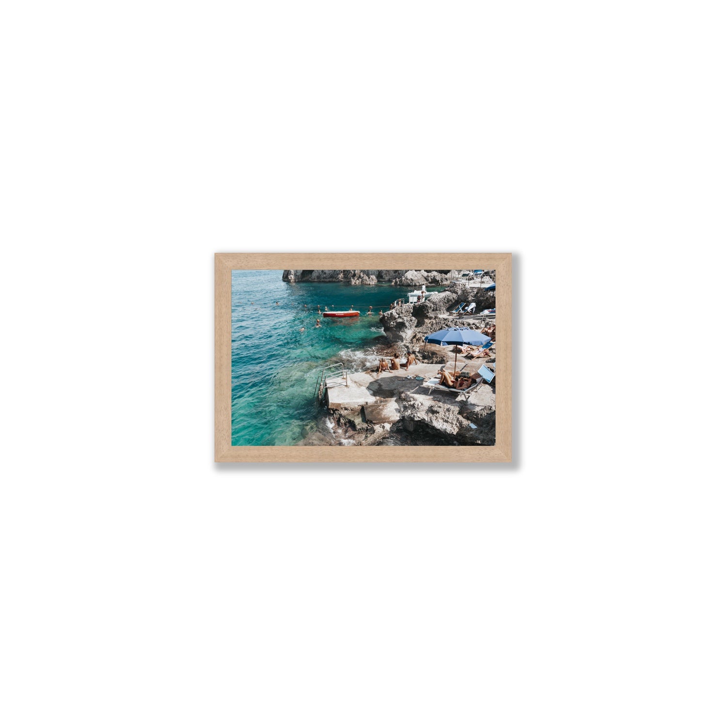 Serenity By The Sea Capri Mediterranean wall art Small full-bleed fine art print in natural oak frame