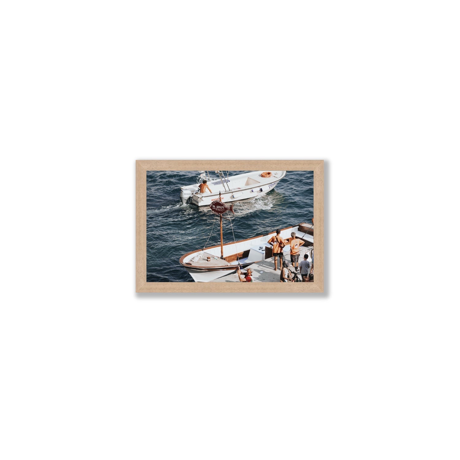 Water Taxi Positano wall art Small full-bleed fine art print in natural oak frame