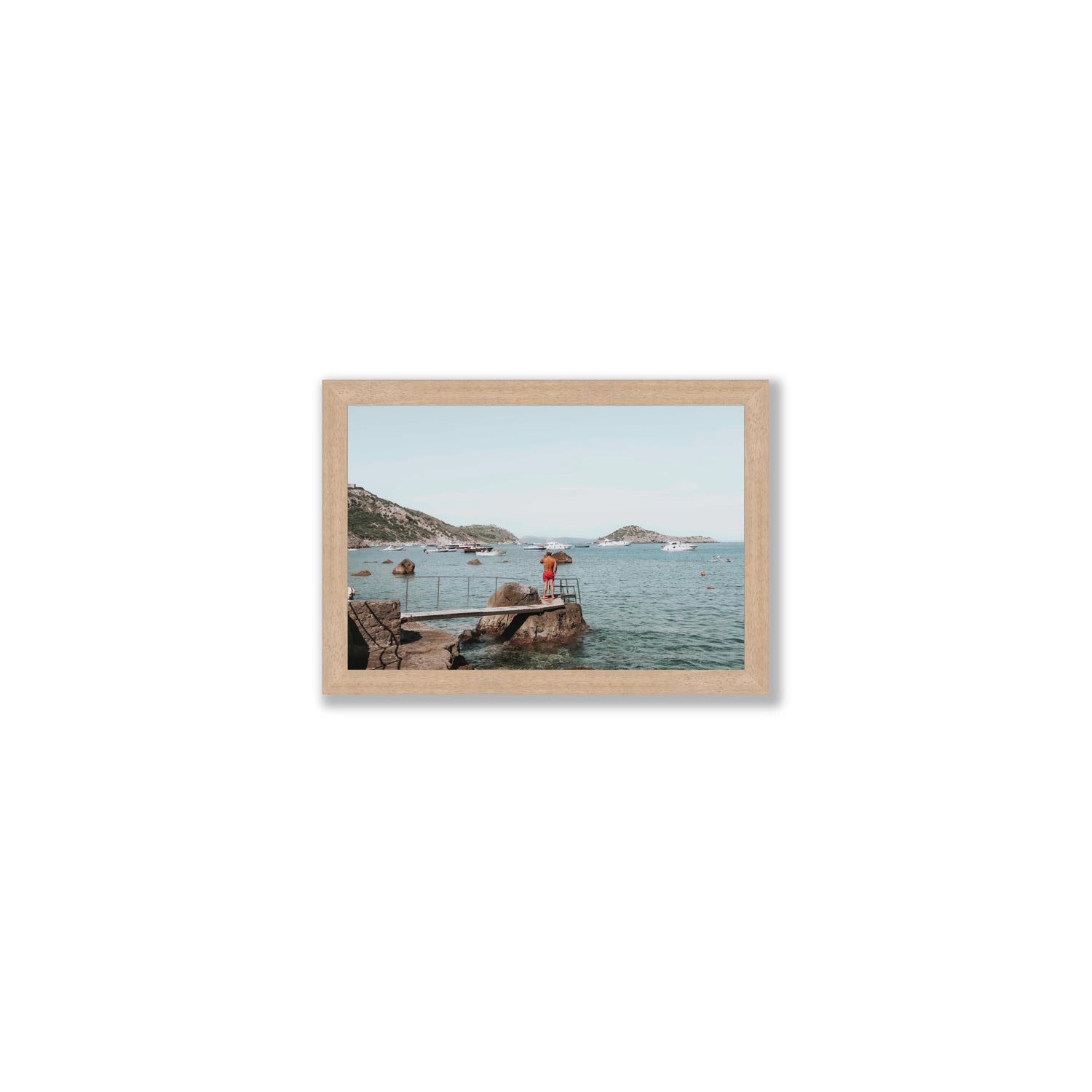 Out Of Office Tuscany coastal Italian wall art Small full-bleed fine art print in natural oak frame