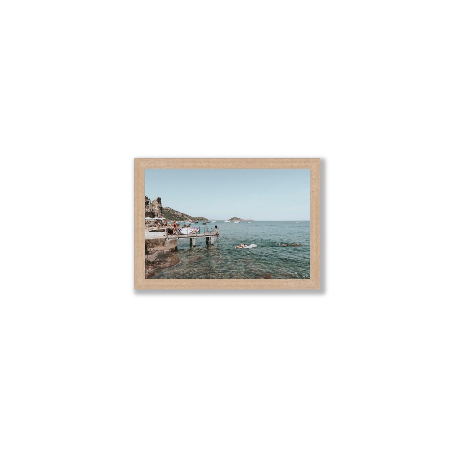 Retro Glamour Tuscany coastal Italian wall art Small full-bleed fine art print in natural oak frame